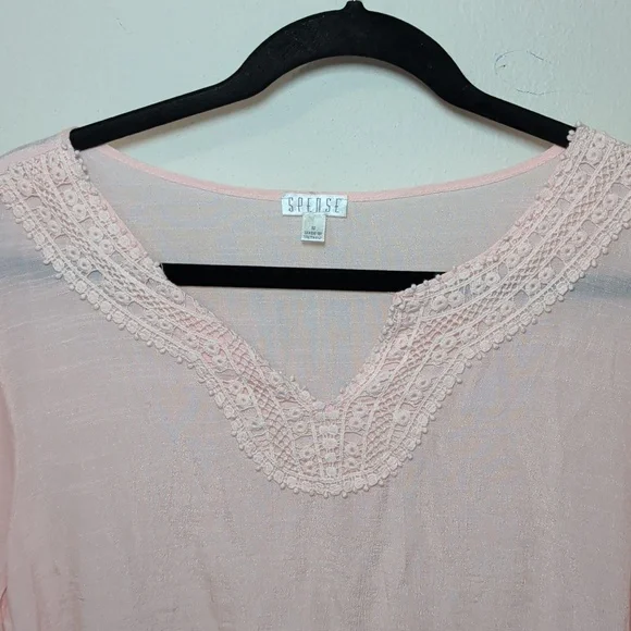 Spense Light Pink Fairycore Blouse Handkerchief Hem Bell Sleeve Women's Size M - Picture 2 of 7
